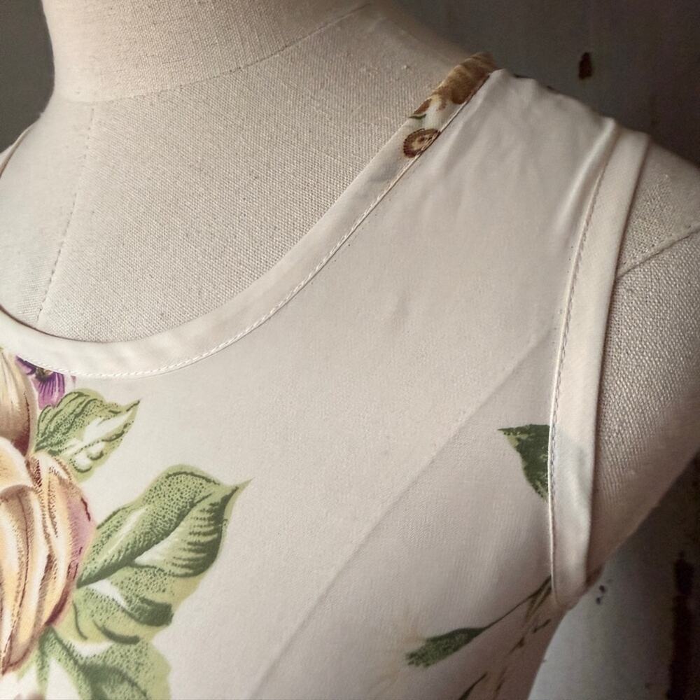 Vintage 90s Floral Slip Maxi Dress | Bias Cut Cream Rose Print Cottagecore | XS - Picture 7 of 10
